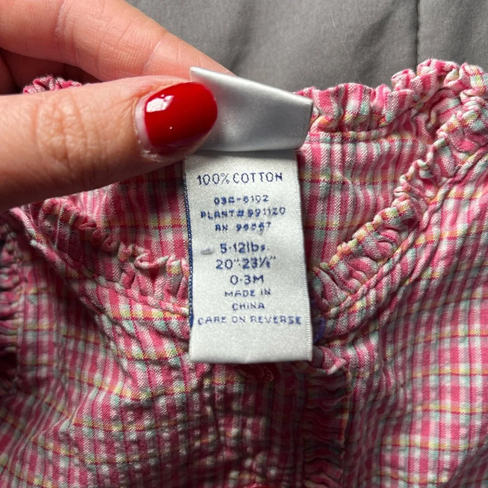 Vintage Baby B’Gosh OshKosh Romper Infant Girl 0–3M Pink Gingham‎ Strawberry